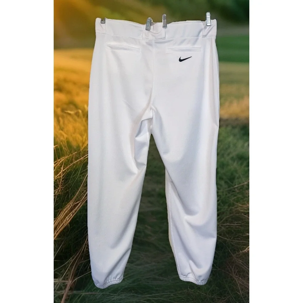Nike Baseball Pants Men XL White Elastic Ankle‎ Double Knees Swoosh